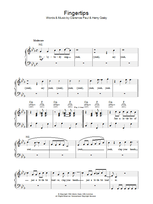 Stevie Wonder Fingertips sheet music notes and chords arranged for Piano, Vocal & Guitar Chords
