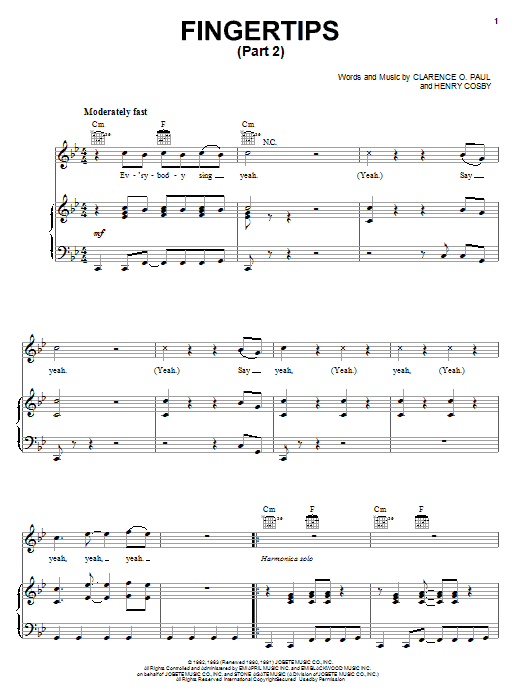 Stevie Wonder Fingertips (Part 2) sheet music notes and chords arranged for Piano, Vocal & Guitar Chords (Right-Hand Melody)