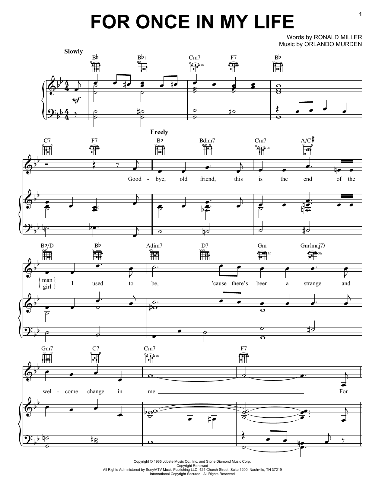Stevie Wonder For Once In My Life sheet music notes and chords arranged for Guitar Chords/Lyrics