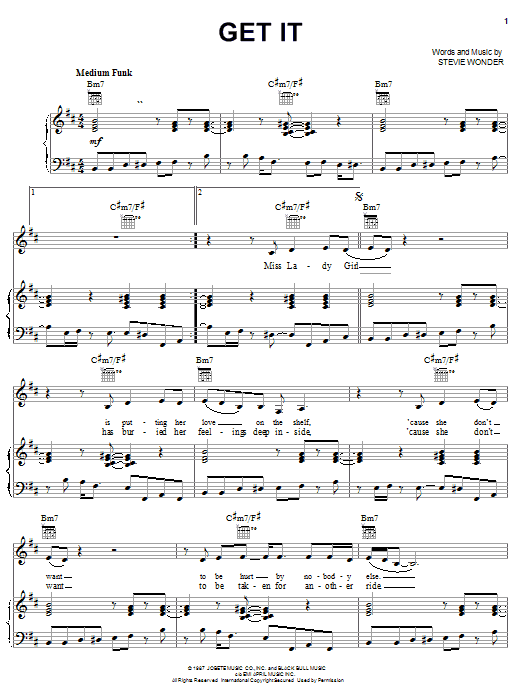 Stevie Wonder Get It sheet music notes and chords arranged for Piano, Vocal & Guitar Chords (Right-Hand Melody)