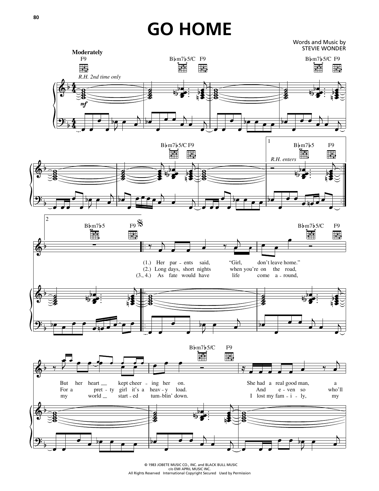 Stevie Wonder Go Home sheet music notes and chords arranged for Piano, Vocal & Guitar Chords (Right-Hand Melody)