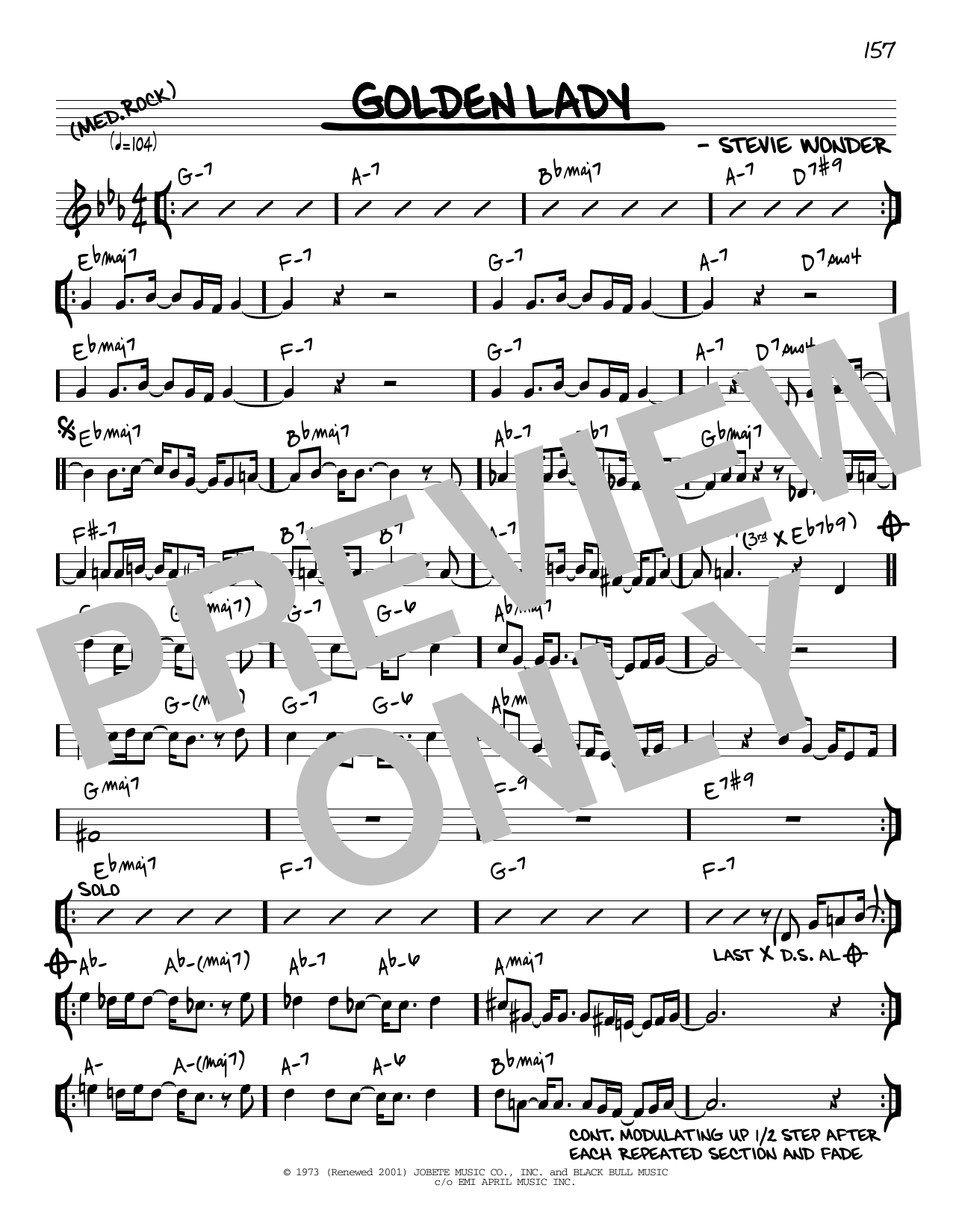 Stevie Wonder Golden Lady [Reharmonized version] (arr. Jack Grassel) sheet music notes and chords arranged for Real Book – Melody & Chords