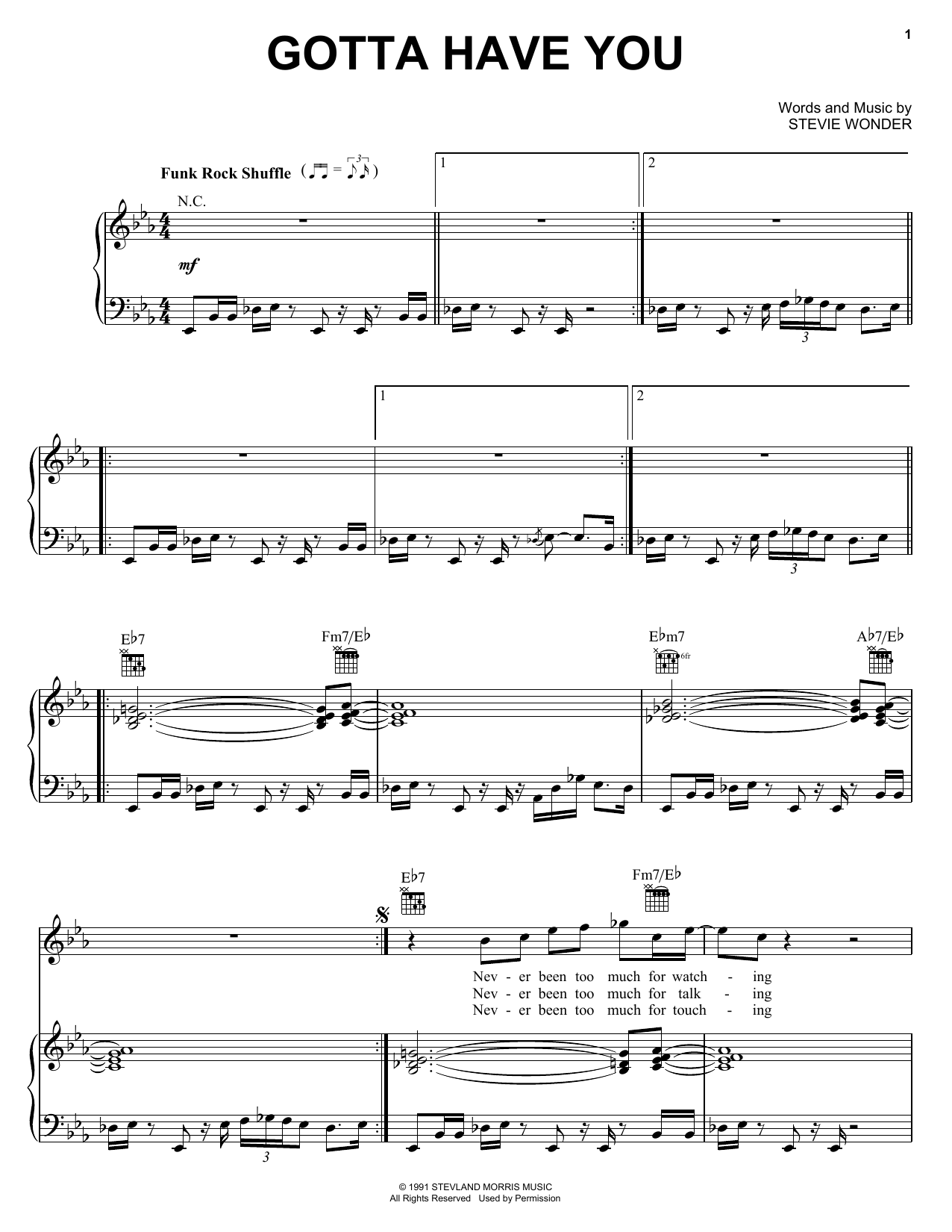 Stevie Wonder Gotta Have You sheet music notes and chords arranged for Piano, Vocal & Guitar Chords (Right-Hand Melody)