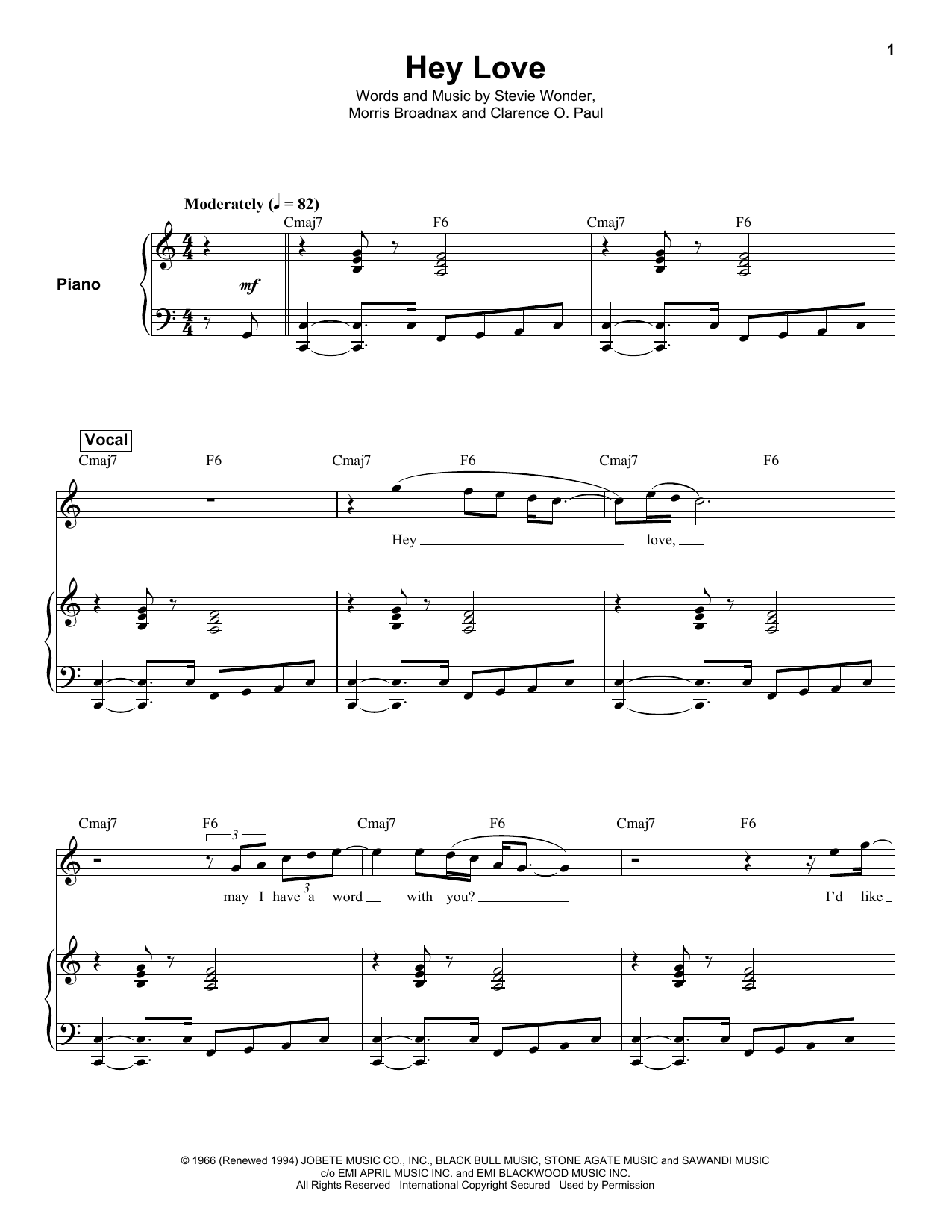 Stevie Wonder Hey Love sheet music notes and chords arranged for Keyboard Transcription