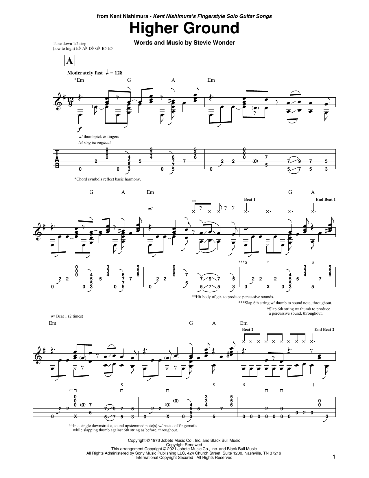 Stevie Wonder Higher Ground (arr. Kent Nishimura) sheet music notes and chords arranged for Solo Guitar