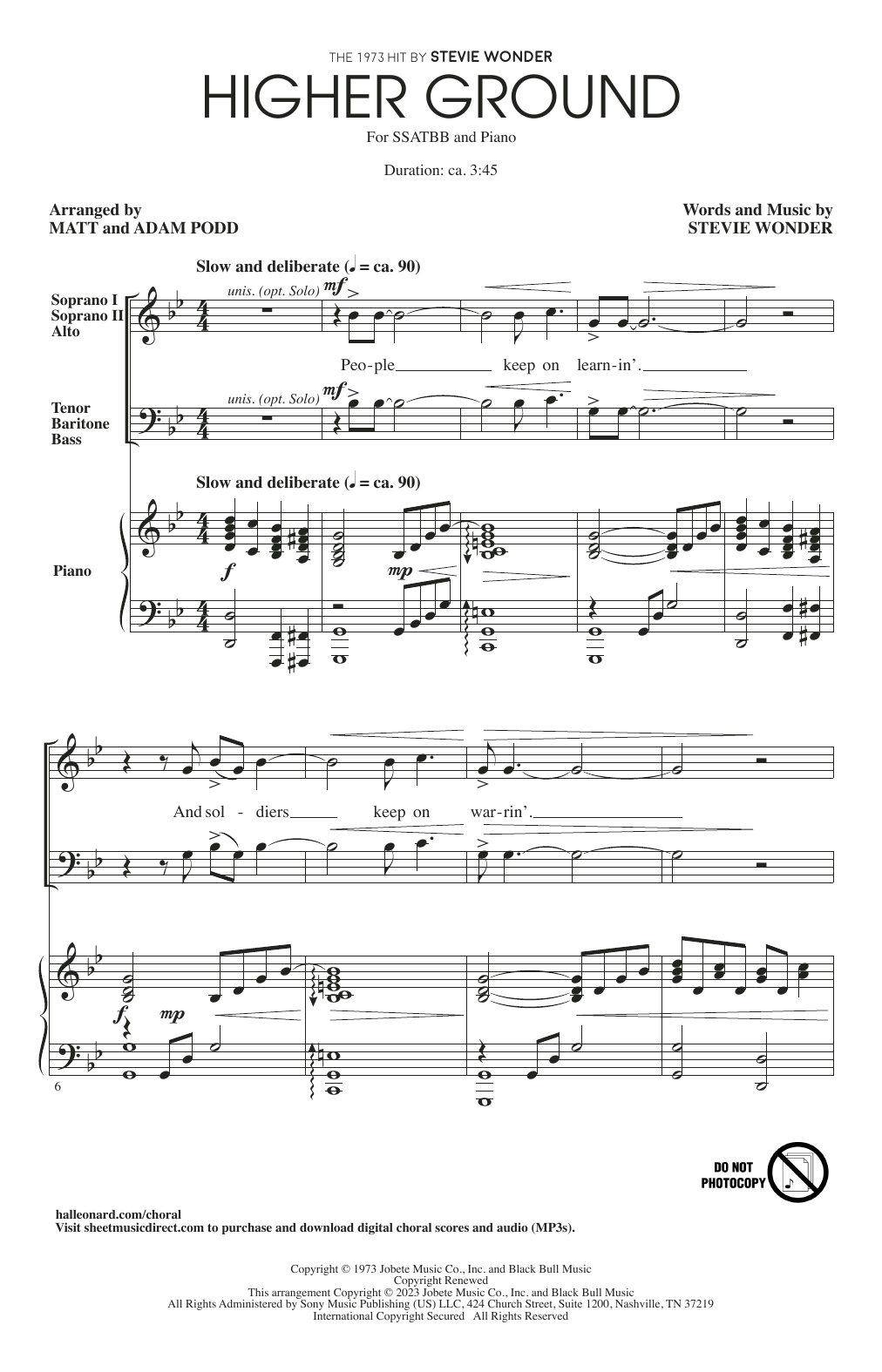 Stevie Wonder Higher Ground (arr. Matt and Adam Podd) sheet music notes and chords arranged for SSATBB Choir