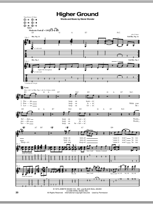Stevie Wonder Higher Ground sheet music notes and chords arranged for Guitar Chords/Lyrics