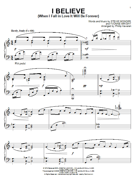 Stevie Wonder I Believe (When I Fall In Love It Will Be Forever) (arr. Phillip Keveren) sheet music notes and chords arranged for Piano Solo