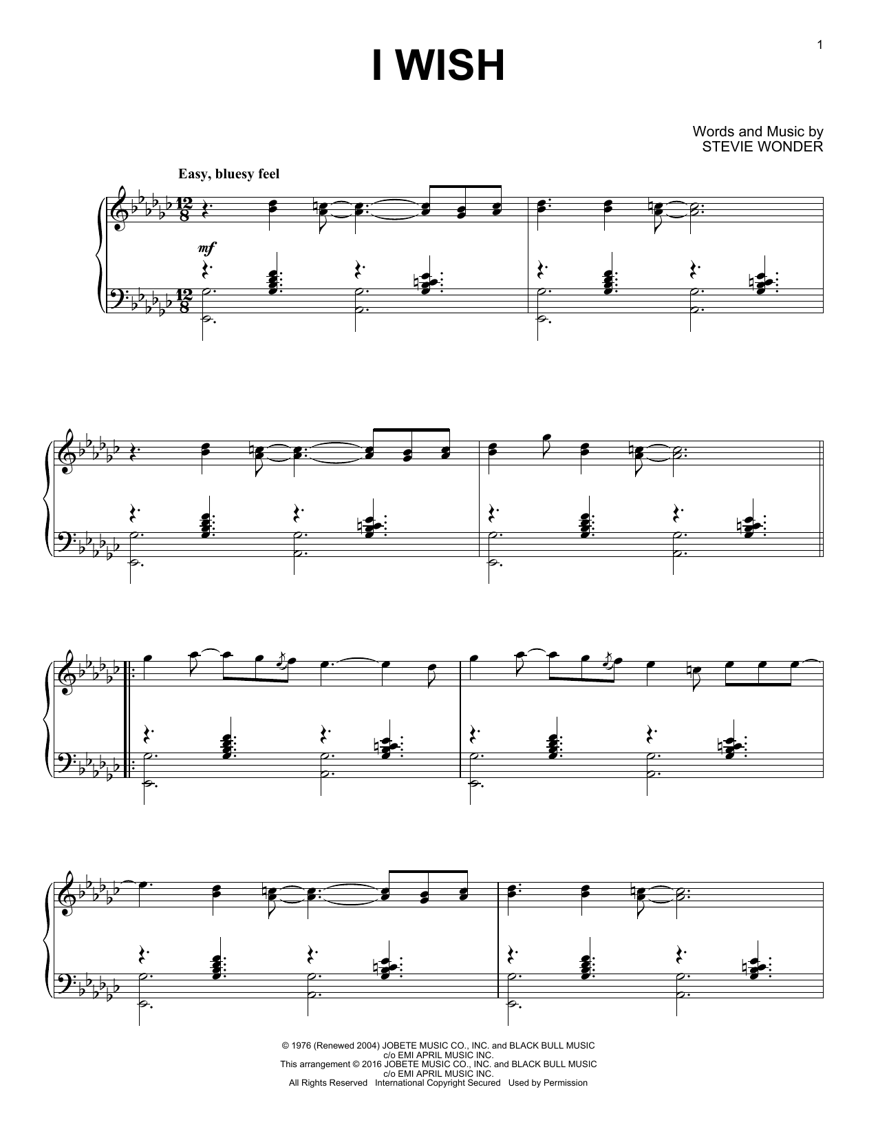 Stevie Wonder I Wish [Jazz version] sheet music notes and chords arranged for Piano Solo