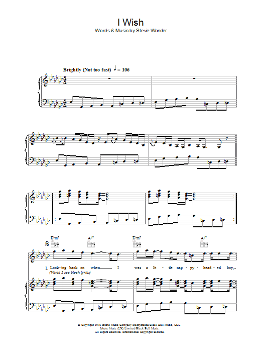 Stevie Wonder I Wish sheet music notes and chords arranged for Easy Piano