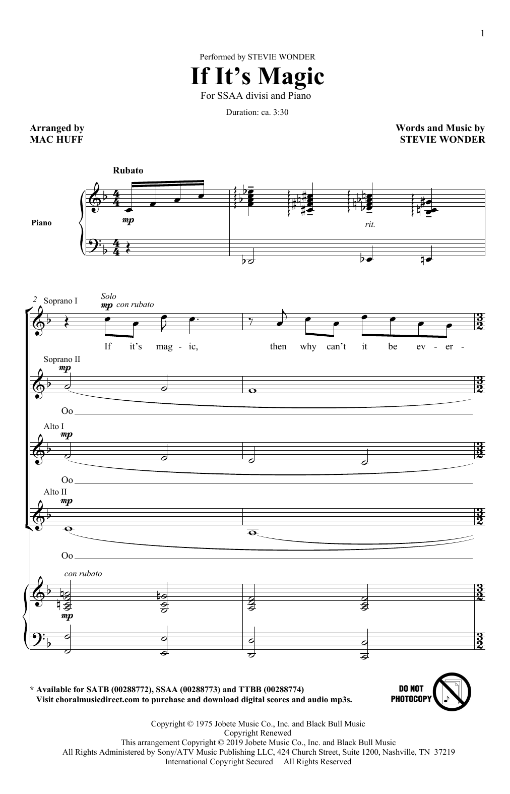 Stevie Wonder If It's Magic (arr. Mac Huff) sheet music notes and chords arranged for TTBB Choir