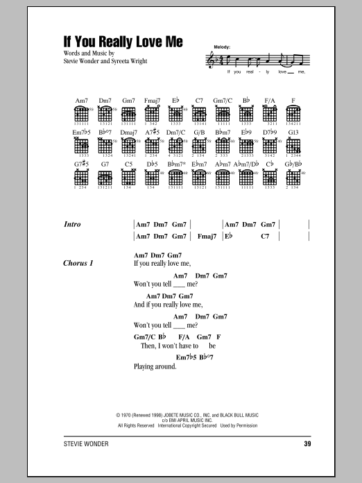 Stevie Wonder If You Really Love Me sheet music notes and chords arranged for Piano, Vocal & Guitar Chords (Right-Hand Melody)