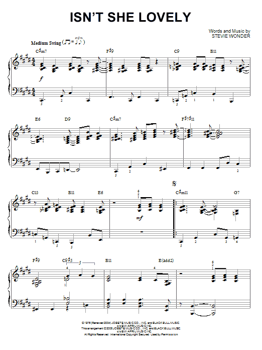 Stevie Wonder Isn't She Lovely [Jazz version] (arr. Brent Edstrom) sheet music notes and chords arranged for Piano Solo