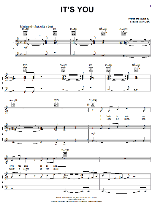 Stevie Wonder It's You sheet music notes and chords arranged for Piano, Vocal & Guitar Chords (Right-Hand Melody)