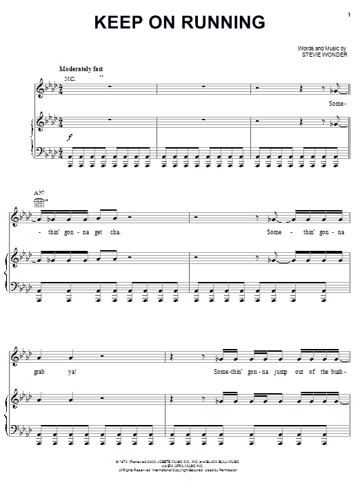 Stevie Wonder Keep On Running sheet music notes and chords arranged for Piano, Vocal & Guitar Chords (Right-Hand Melody)