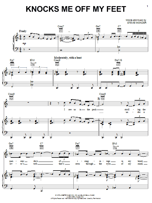 Stevie Wonder Knocks Me Off My Feet sheet music notes and chords arranged for Piano, Vocal & Guitar Chords (Right-Hand Melody)