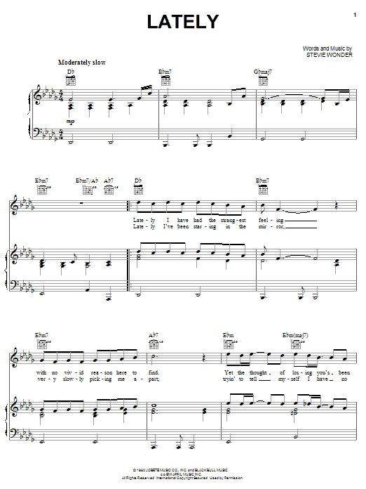 Stevie Wonder Lately sheet music notes and chords arranged for Keyboard Transcription