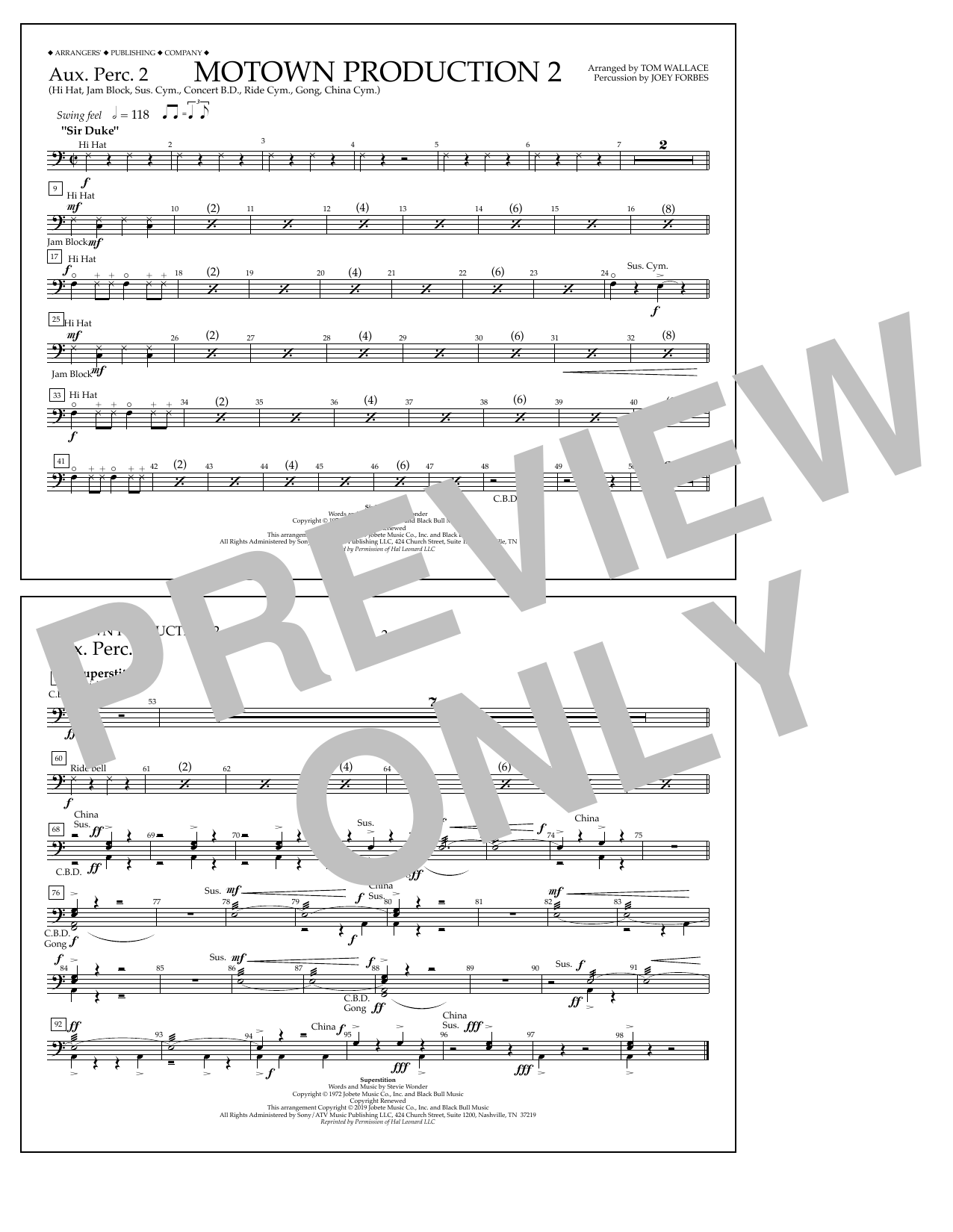 Stevie Wonder Motown Production 2 (arr. Tom Wallace) - Aux. Perc. 2 sheet music notes and chords arranged for Marching Band