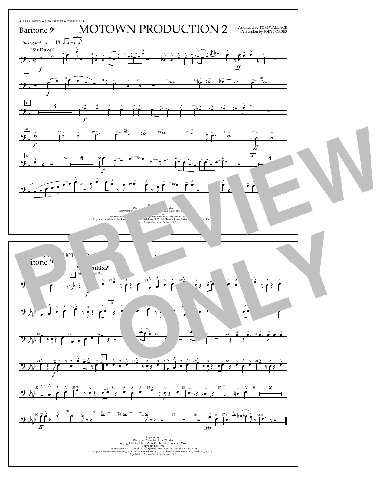 Stevie Wonder Motown Production 2 (arr. Tom Wallace) - Baritone B.C. sheet music notes and chords arranged for Marching Band