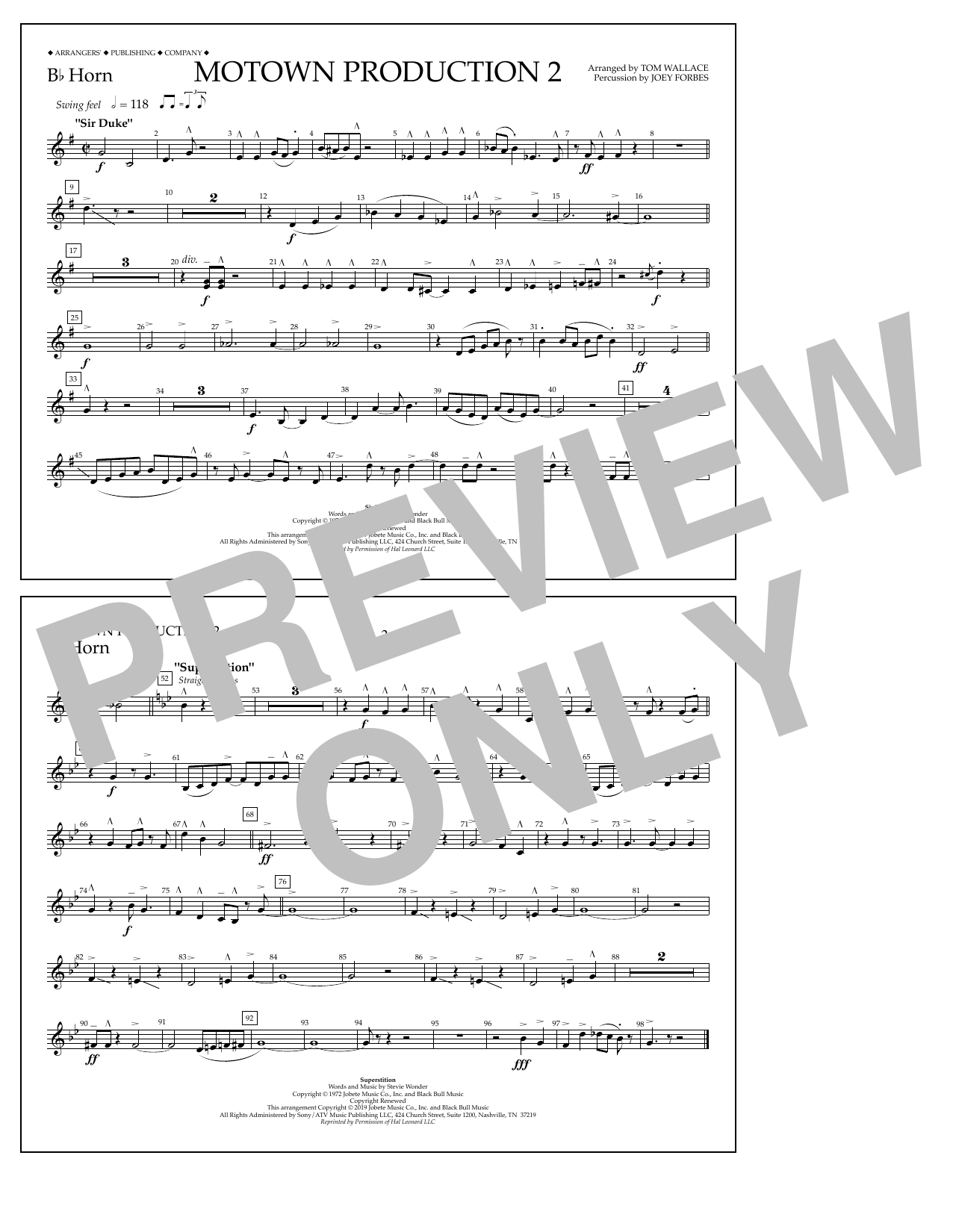 Stevie Wonder Motown Production 2 (arr. Tom Wallace) - Bb Horn sheet music notes and chords arranged for Marching Band