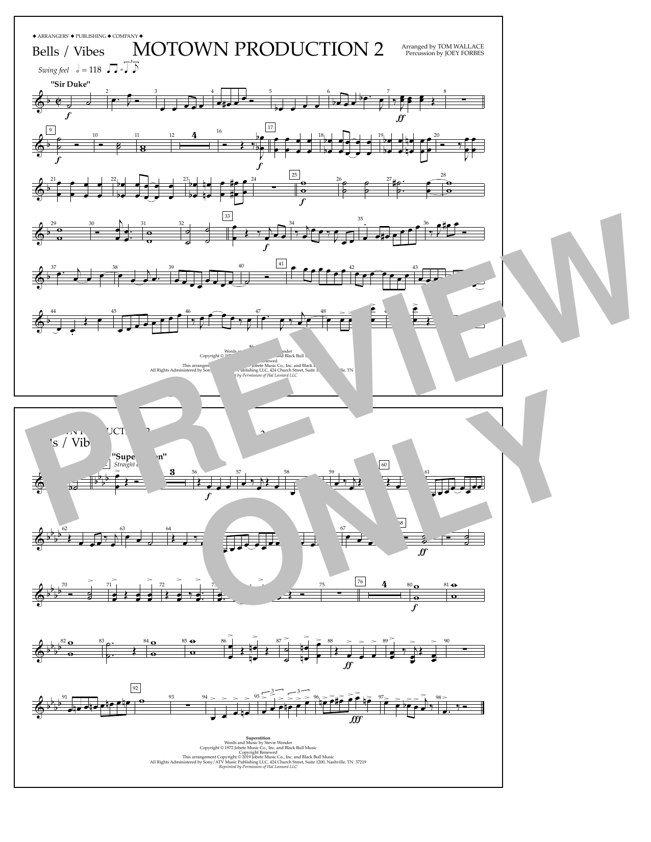 Stevie Wonder Motown Production 2 (arr. Tom Wallace) - Bells/Vibes sheet music notes and chords arranged for Marching Band