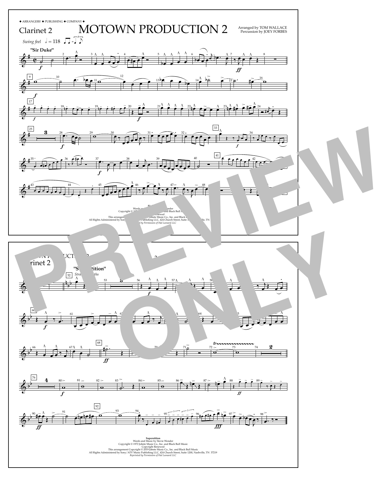 Stevie Wonder Motown Production 2 (arr. Tom Wallace) - Clarinet 2 sheet music notes and chords arranged for Marching Band