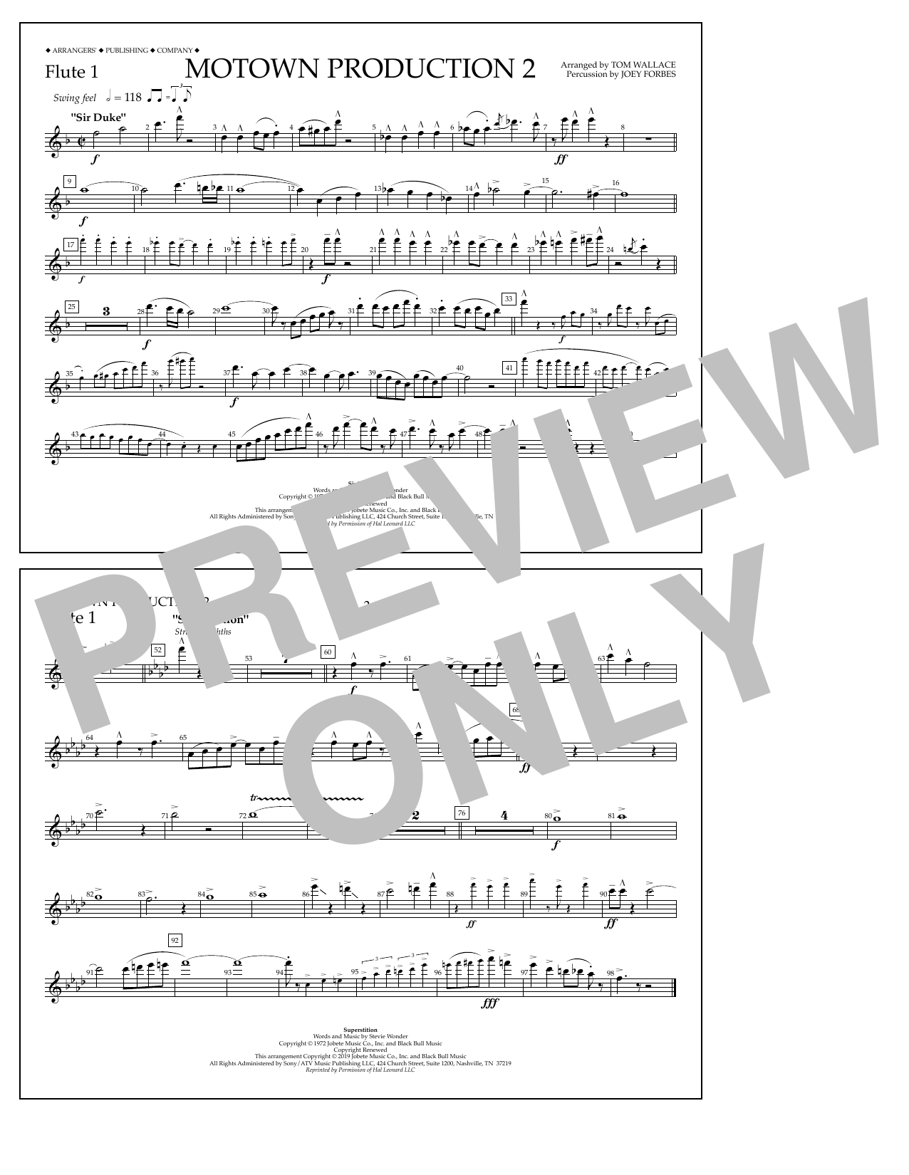 Stevie Wonder Motown Production 2 (arr. Tom Wallace) - Flute 1 sheet music notes and chords arranged for Marching Band