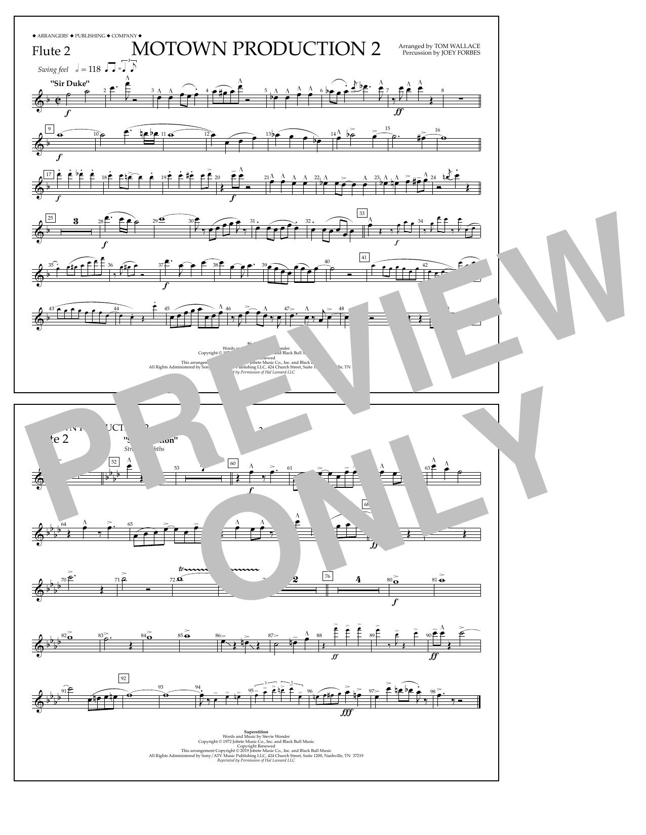 Stevie Wonder Motown Production 2 (arr. Tom Wallace) - Flute 2 sheet music notes and chords arranged for Marching Band