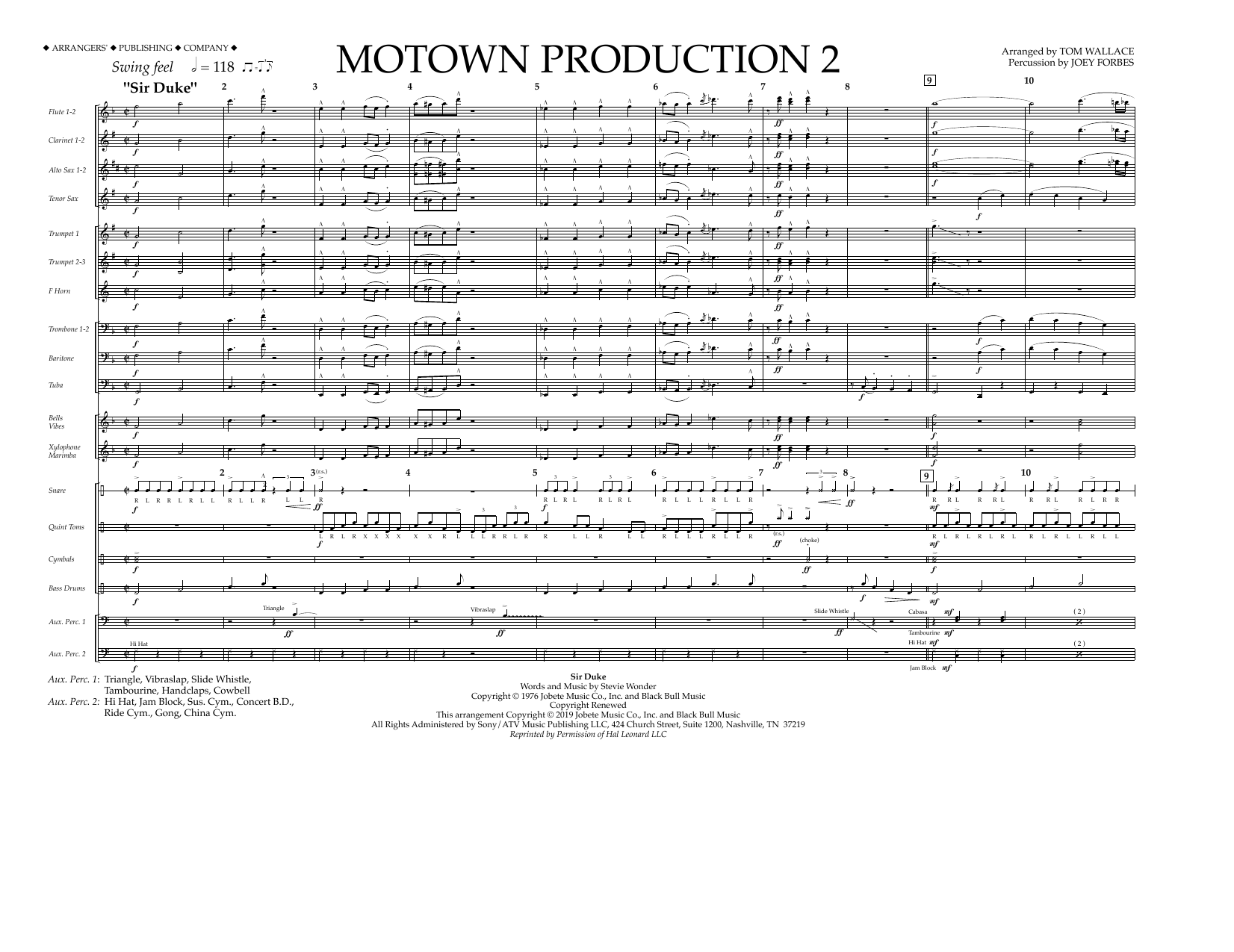 Stevie Wonder Motown Production 2 (arr. Tom Wallace) - Full Score sheet music notes and chords arranged for Marching Band