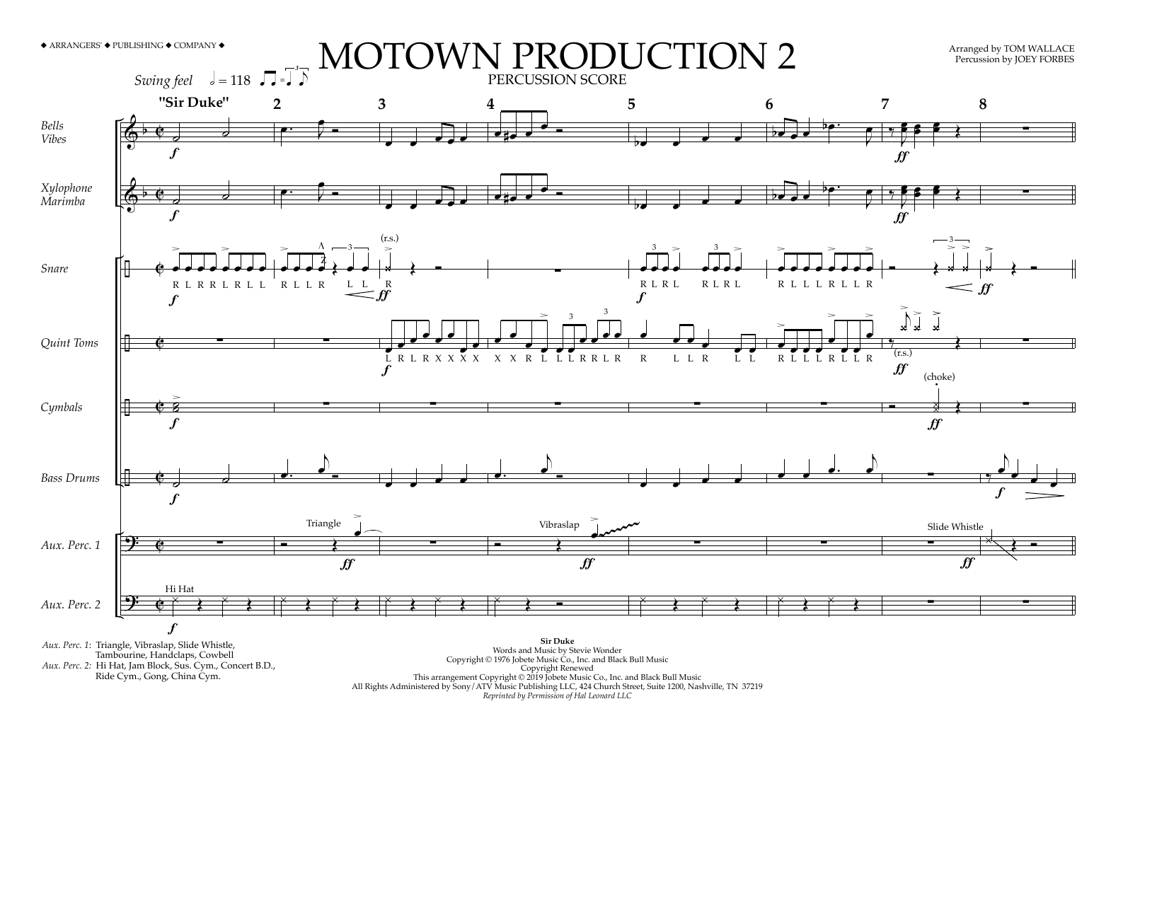 Stevie Wonder Motown Production 2 (arr. Tom Wallace) - Percussion Score sheet music notes and chords arranged for Marching Band