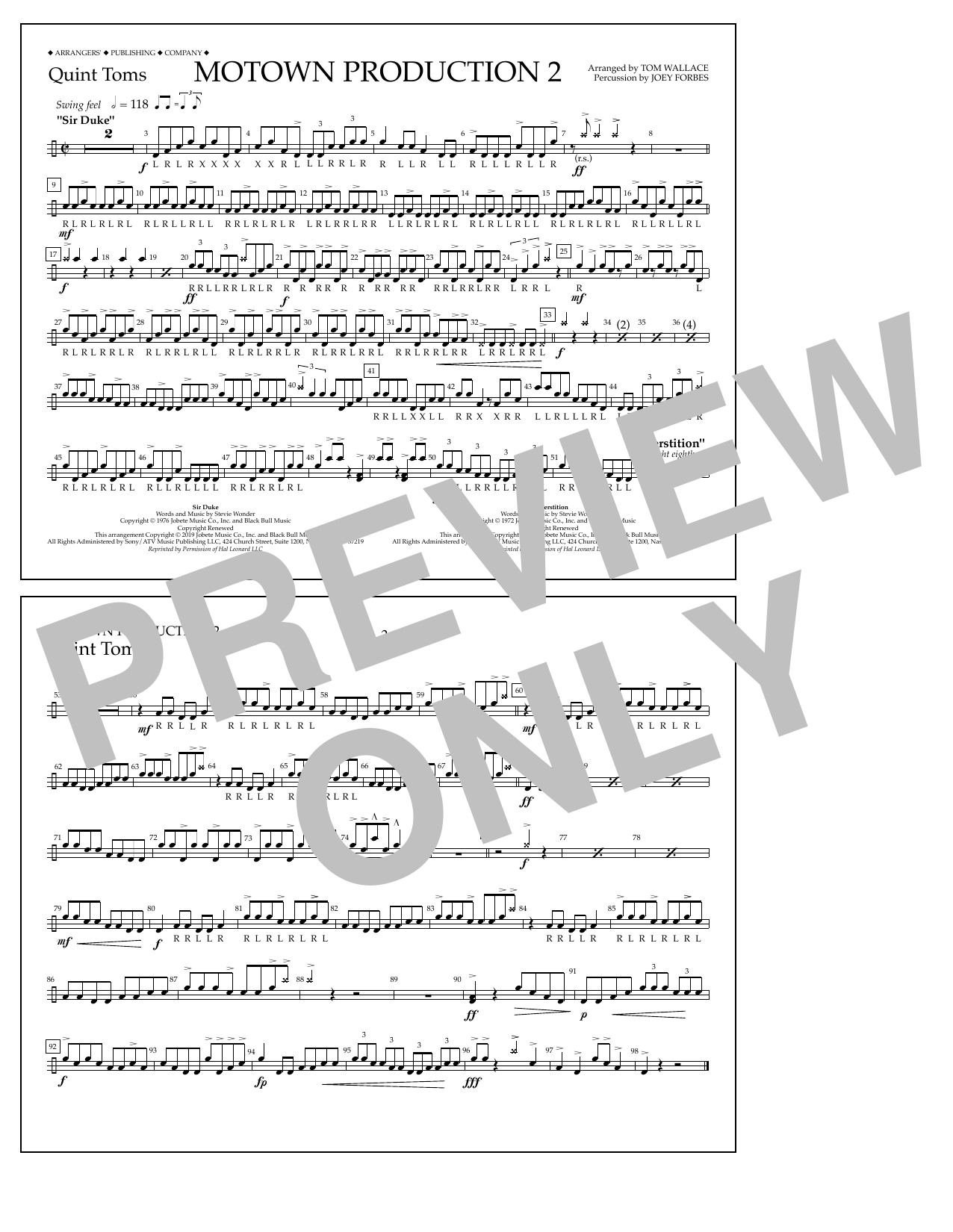 Stevie Wonder Motown Production 2 (arr. Tom Wallace) - Quint-Toms sheet music notes and chords arranged for Marching Band