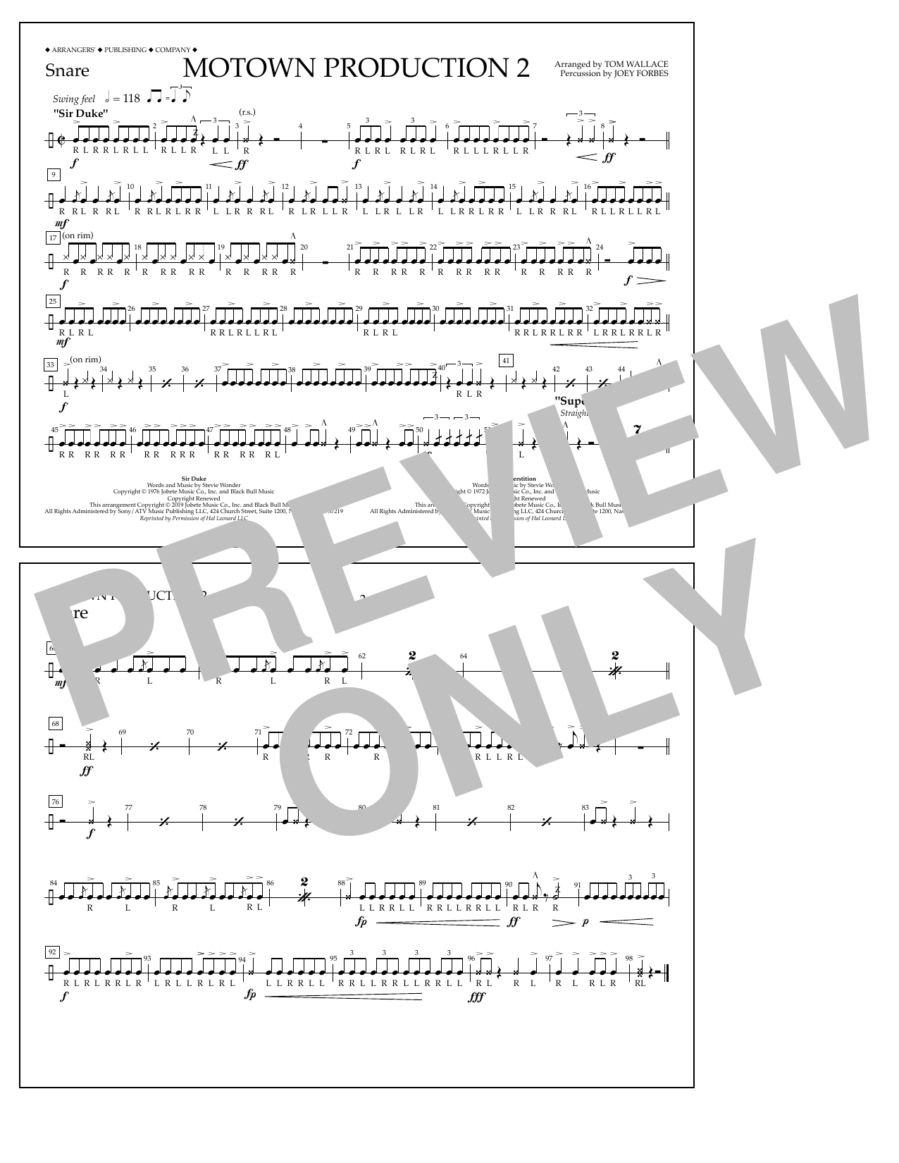 Stevie Wonder Motown Production 2 (arr. Tom Wallace) - Snare sheet music notes and chords arranged for Marching Band