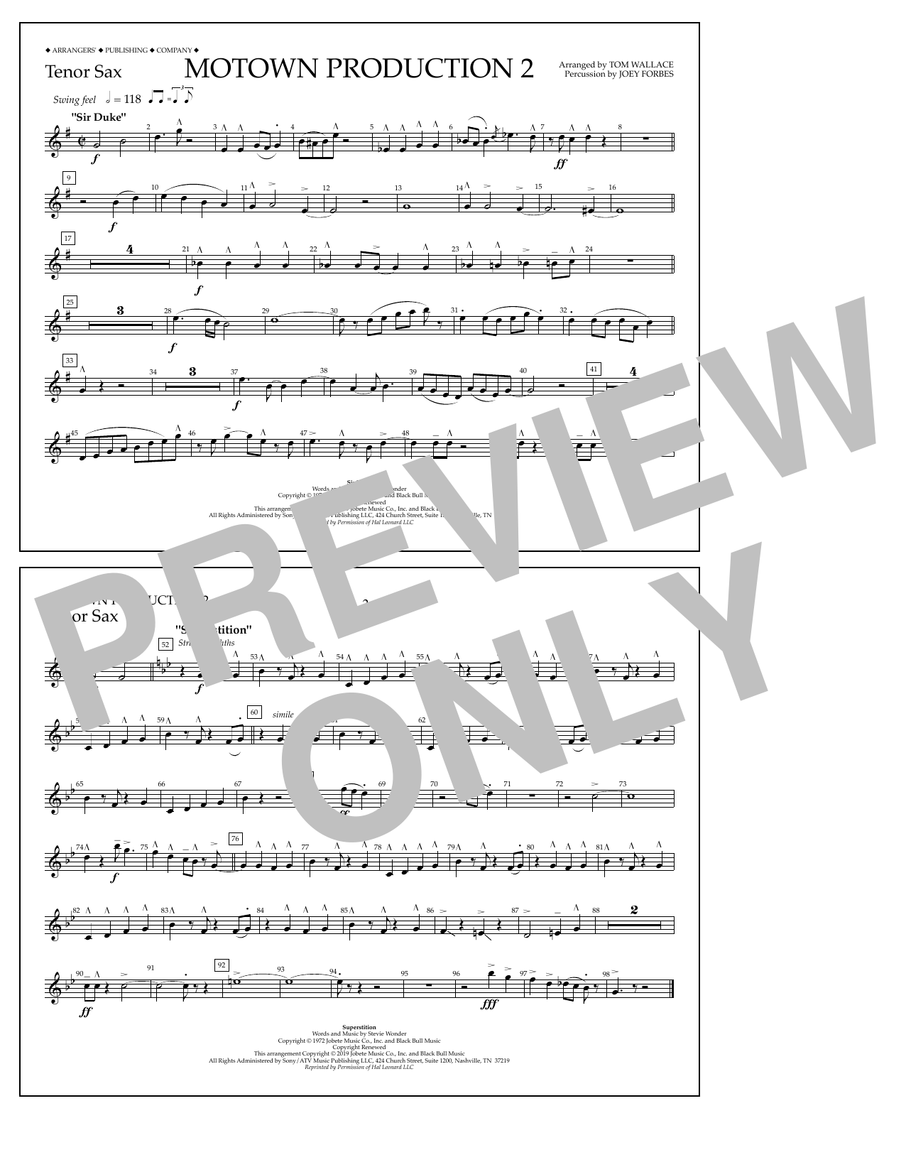 Stevie Wonder Motown Production 2 (arr. Tom Wallace) - Tenor Sax sheet music notes and chords arranged for Marching Band
