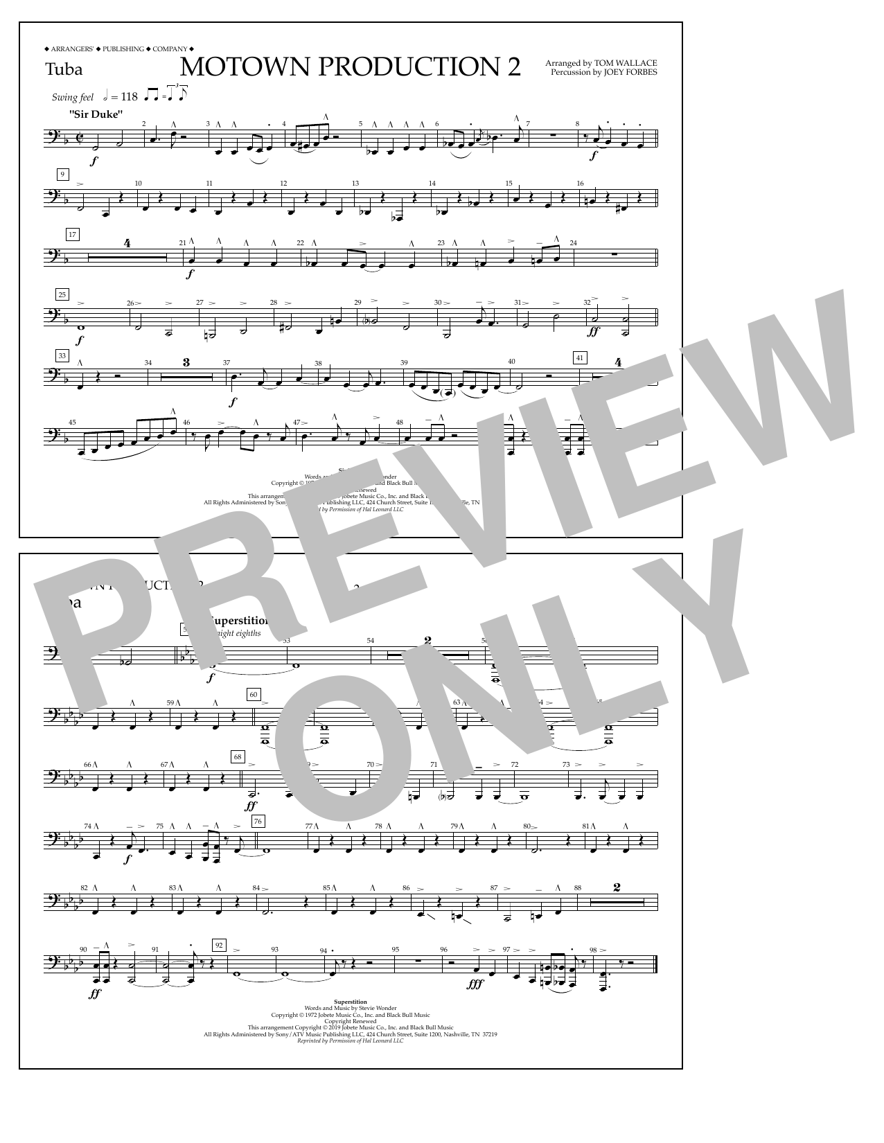 Stevie Wonder Motown Production 2 (arr. Tom Wallace) - Tuba sheet music notes and chords arranged for Marching Band