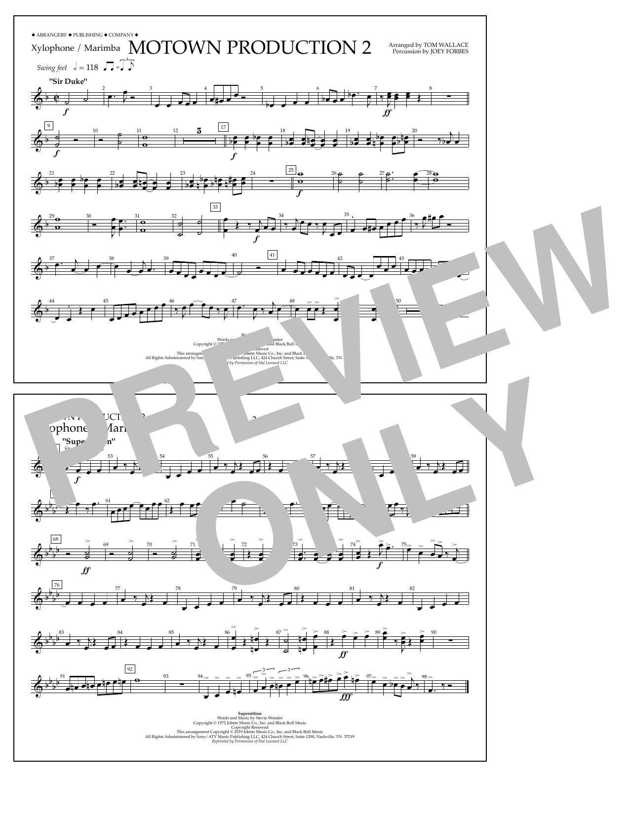 Stevie Wonder Motown Production 2 (arr. Tom Wallace) - Xylophone/Marimba sheet music notes and chords arranged for Marching Band