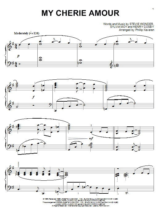 Stevie Wonder My Cherie Amour (arr. Phillip Keveren) sheet music notes and chords arranged for Piano Solo