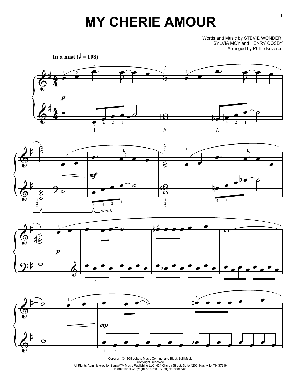 Stevie Wonder My Cherie Amour [Classical version] (arr. Phillip Keveren) sheet music notes and chords arranged for Easy Piano