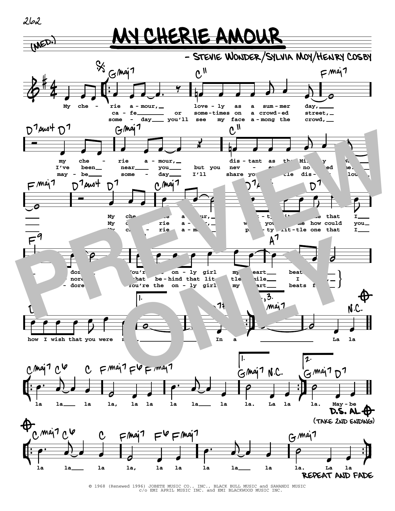 Stevie Wonder My Cherie Amour (High Voice) sheet music notes and chords arranged for Real Book – Melody, Lyrics & Chords