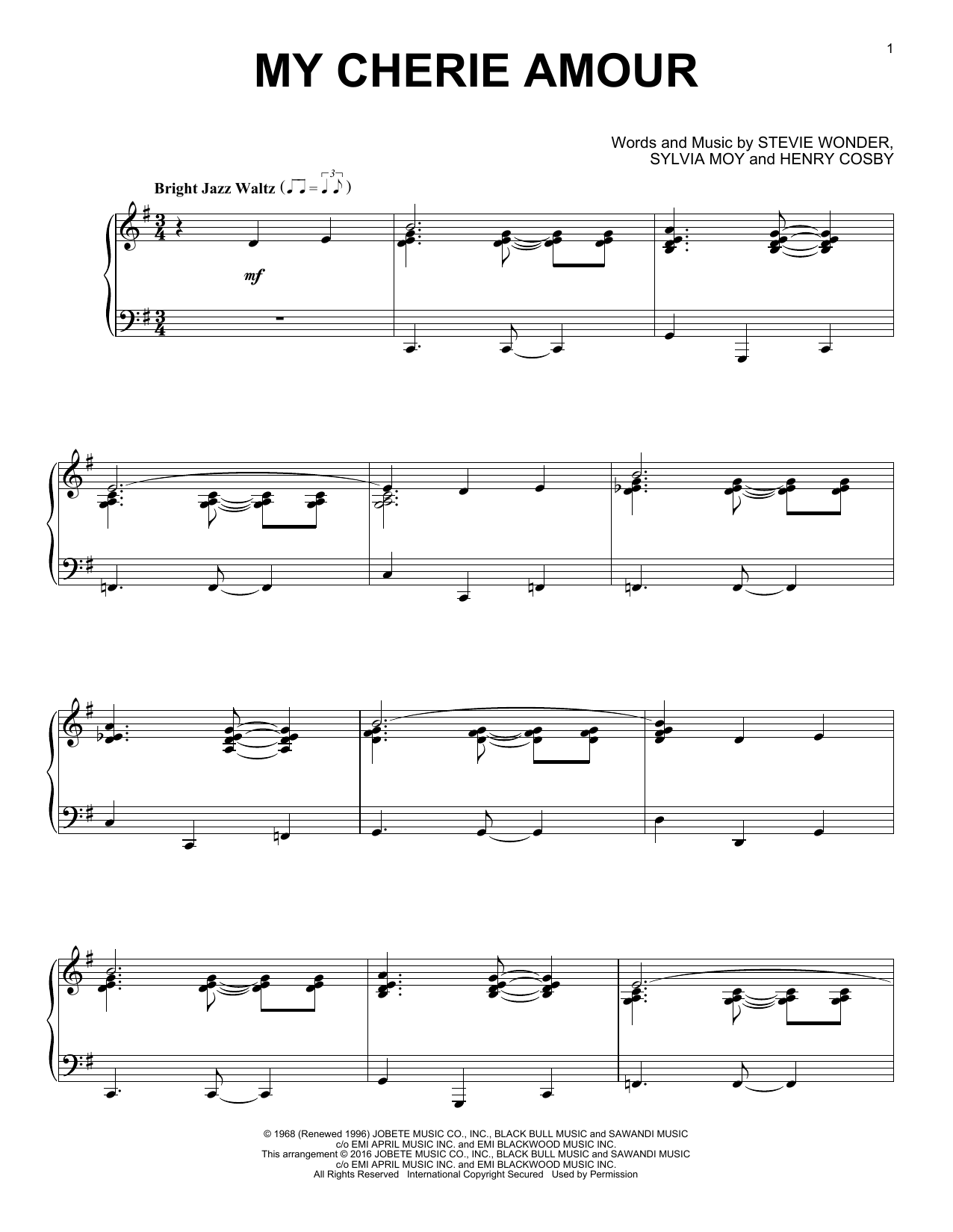 Stevie Wonder My Cherie Amour [Jazz version] sheet music notes and chords arranged for Piano Solo