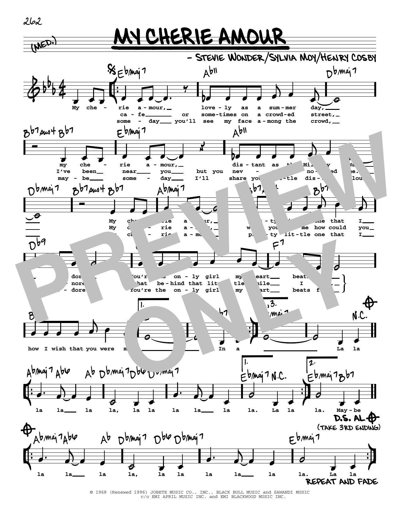 Stevie Wonder My Cherie Amour (Low Voice) sheet music notes and chords arranged for Real Book – Melody, Lyrics & Chords