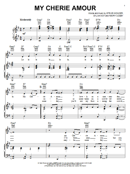 Stevie Wonder My Cherie Amour sheet music notes and chords arranged for Piano Chords/Lyrics