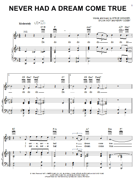 Stevie Wonder Never Had A Dream Come True sheet music notes and chords arranged for Piano, Vocal & Guitar Chords