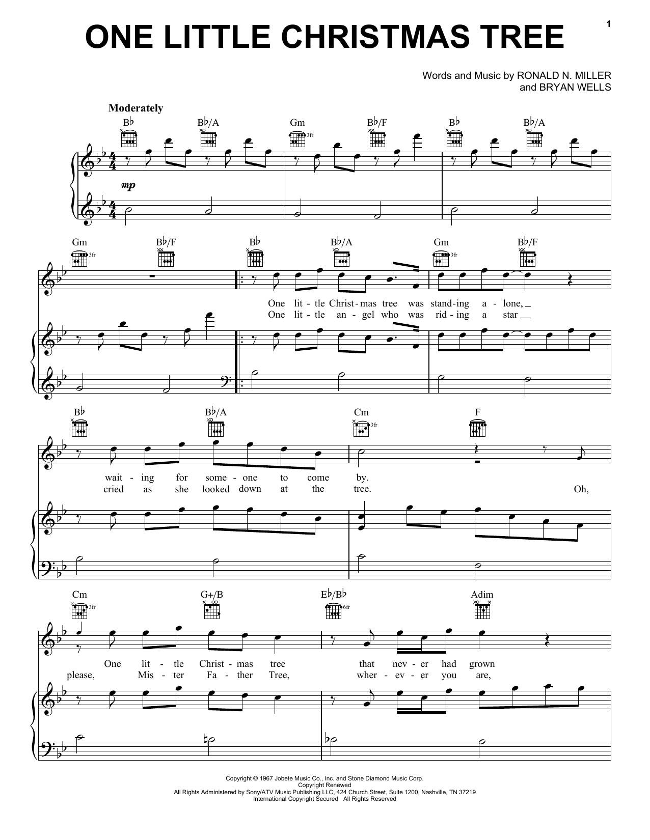 Stevie Wonder One Little Christmas Tree sheet music notes and chords arranged for Piano, Vocal & Guitar Chords (Right-Hand Melody)
