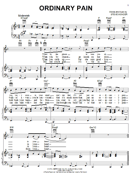Stevie Wonder Ordinary Pain sheet music notes and chords arranged for Piano, Vocal & Guitar Chords (Right-Hand Melody)