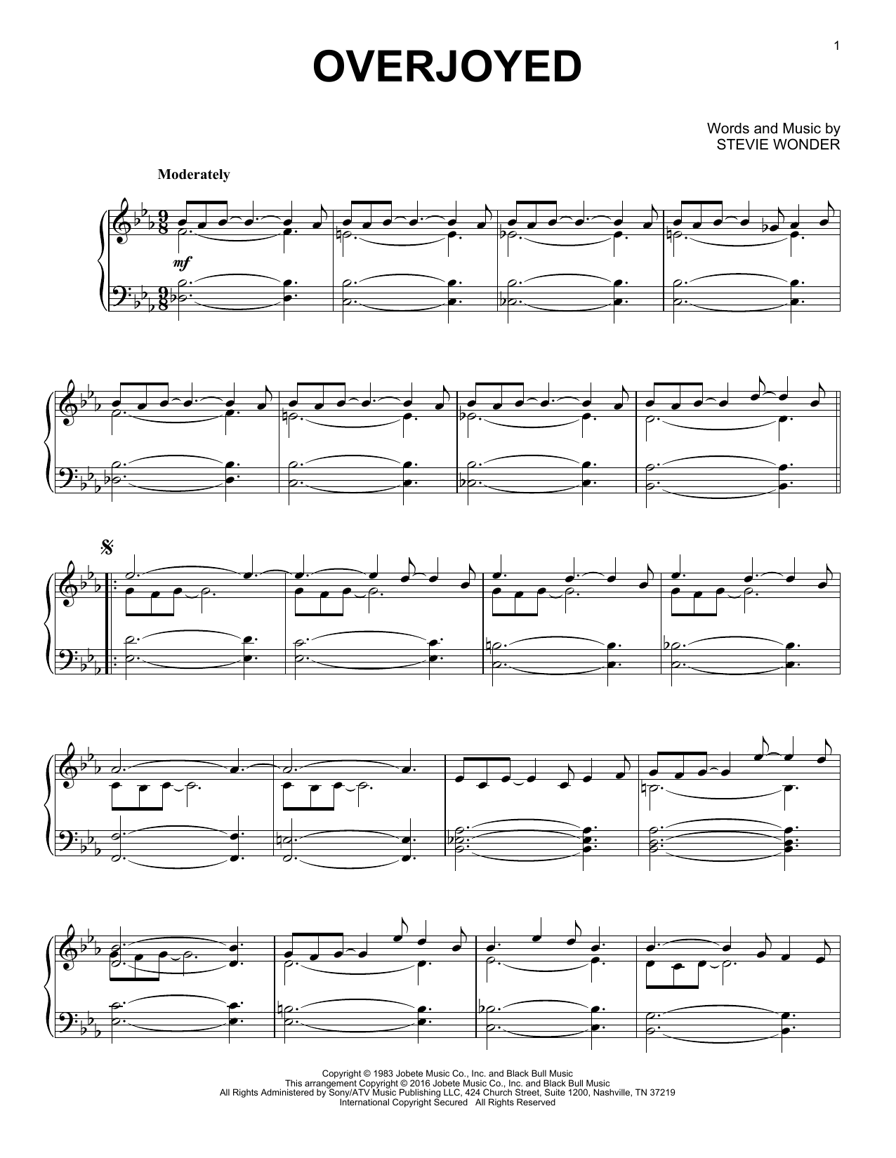 Stevie Wonder Overjoyed [Jazz version] sheet music notes and chords arranged for Piano Solo
