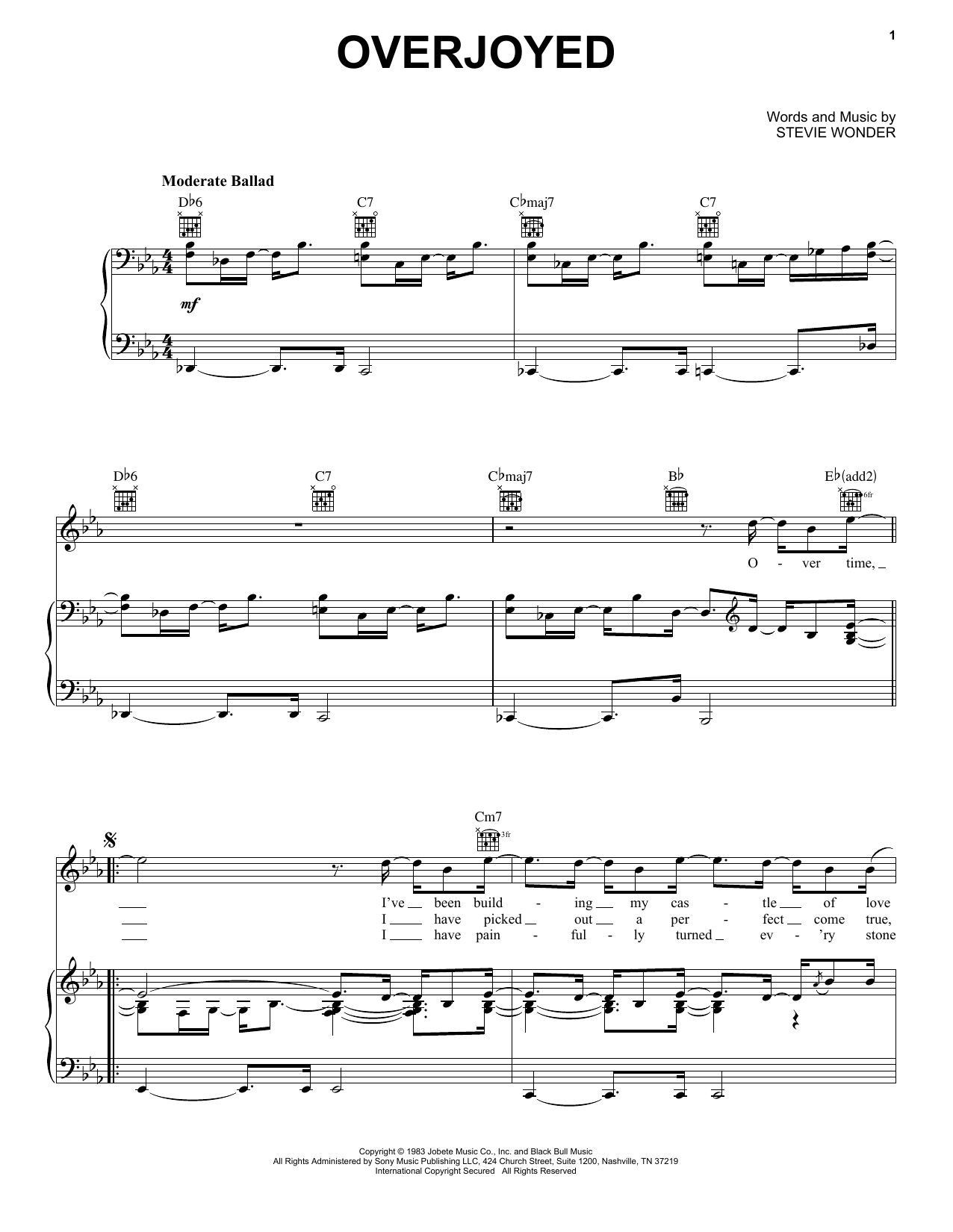 Stevie Wonder Overjoyed sheet music notes and chords arranged for Piano, Vocal & Guitar Chords (Right-Hand Melody)