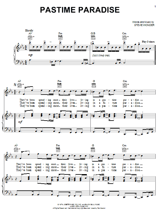Stevie Wonder Pastime Paradise sheet music notes and chords arranged for Piano, Vocal & Guitar Chords (Right-Hand Melody)
