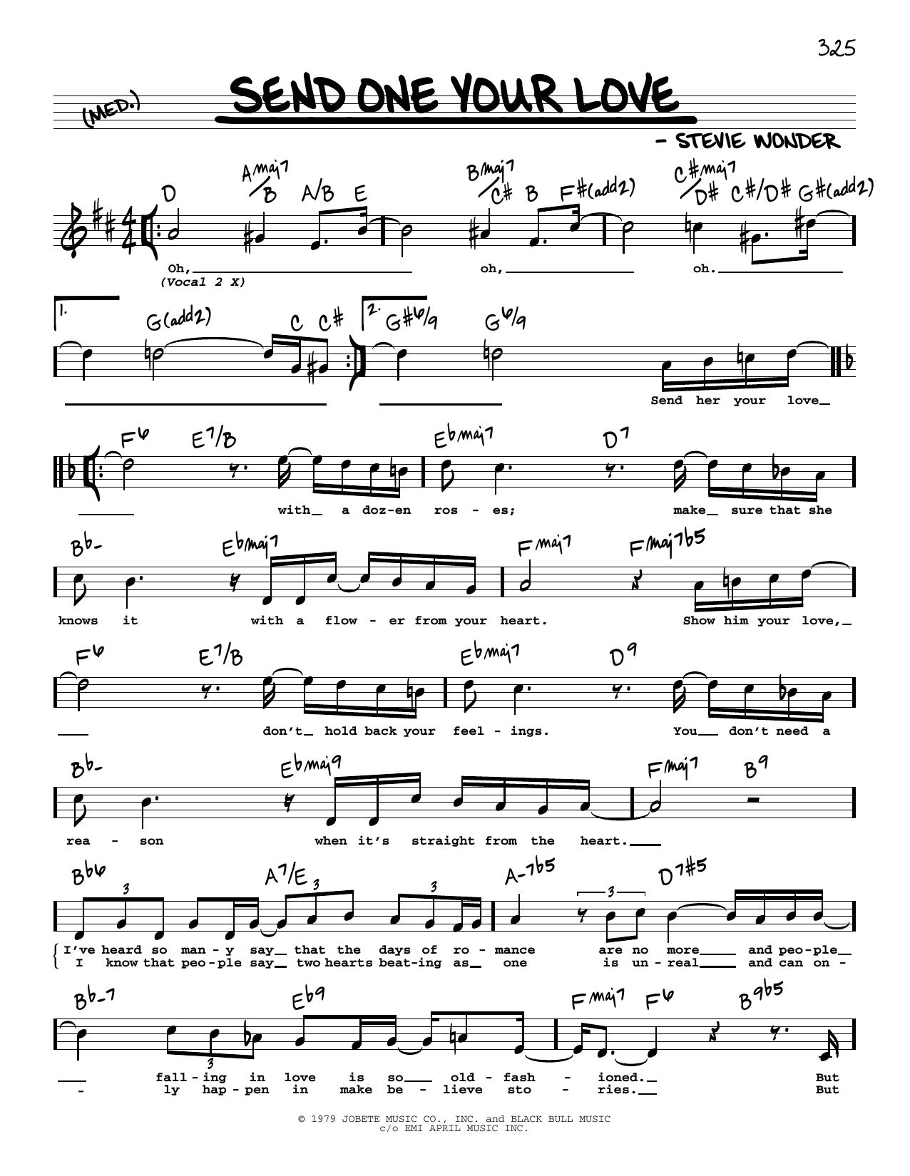 Stevie Wonder Send One Your Love (High Voice) sheet music notes and chords arranged for Real Book – Melody, Lyrics & Chords