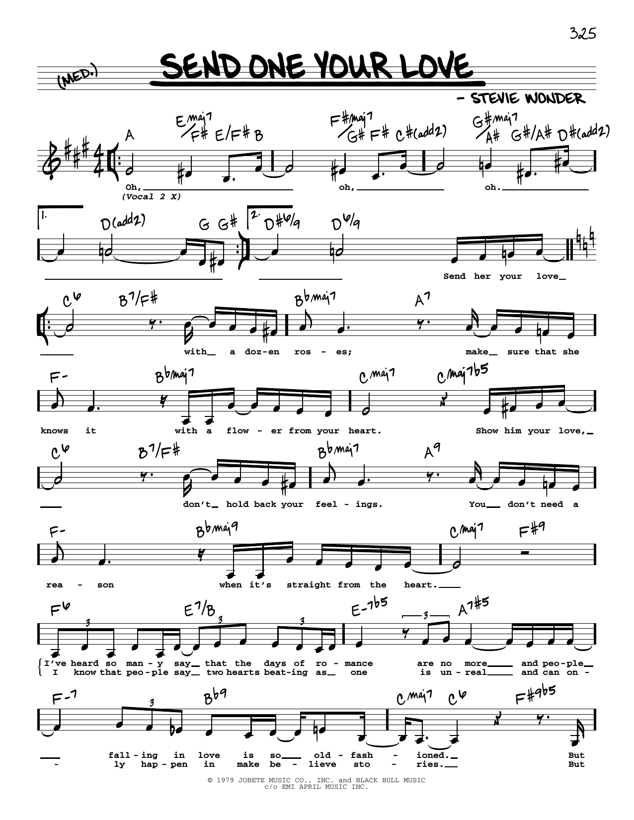 Stevie Wonder Send One Your Love (Low Voice) sheet music notes and chords arranged for Real Book – Melody, Lyrics & Chords