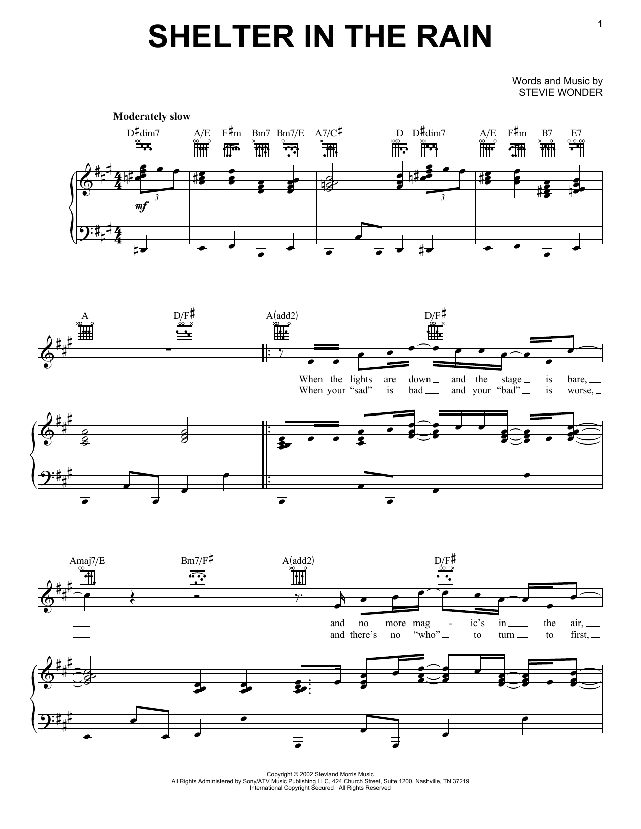 Stevie Wonder Shelter In The Rain sheet music notes and chords arranged for Piano, Vocal & Guitar Chords (Right-Hand Melody)